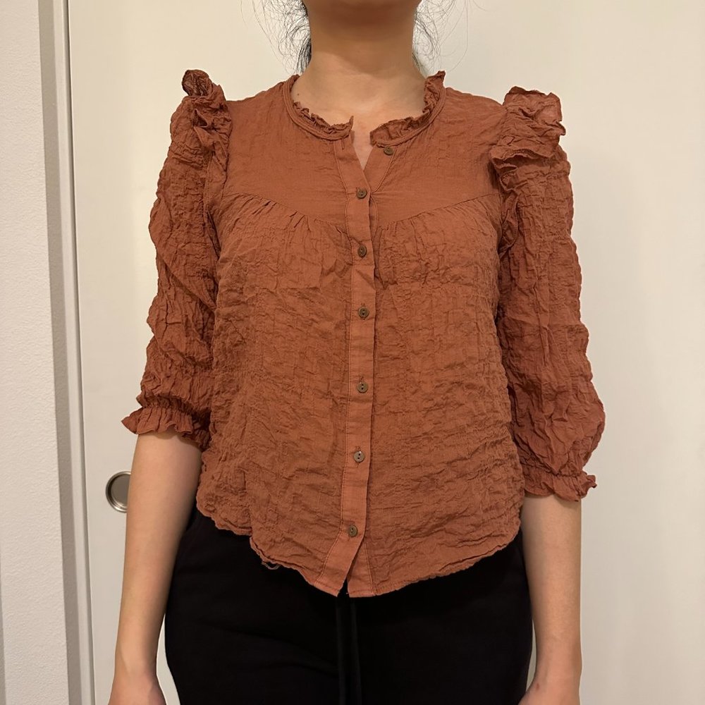 Zara Textured Weave Ruffled Shirt